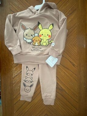 Pokemon Kids Matching Set Beige Brown with Yellow Pikachu